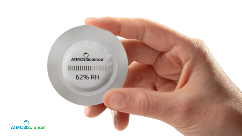 ATMOSIScience humidity-control jar liner with built-in 62% RH two-way fiber for cannabis brands