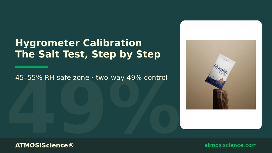 Hygrometer calibration salt test step by step guide, with Humidi-Cure 49% pack