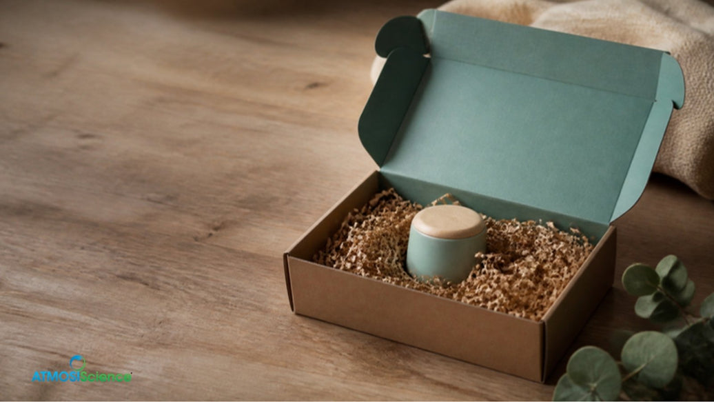 Open e-commerce mailer box with a small product and empty space, under the PPWR void space rule