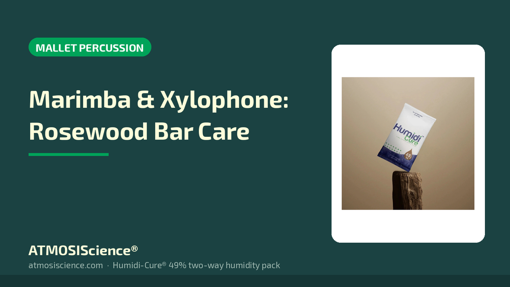 Marimba and xylophone rosewood bar humidity care guide with Humidi-Cure 49% two-way pack