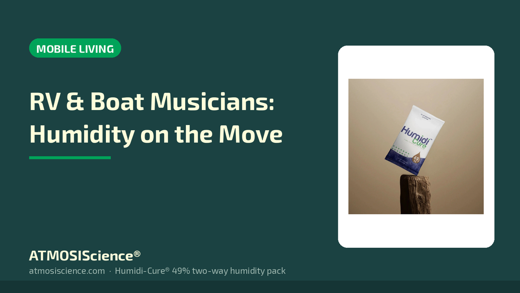 RV, boat and marina musician instrument humidity guide with Humidi-Cure 49% pack