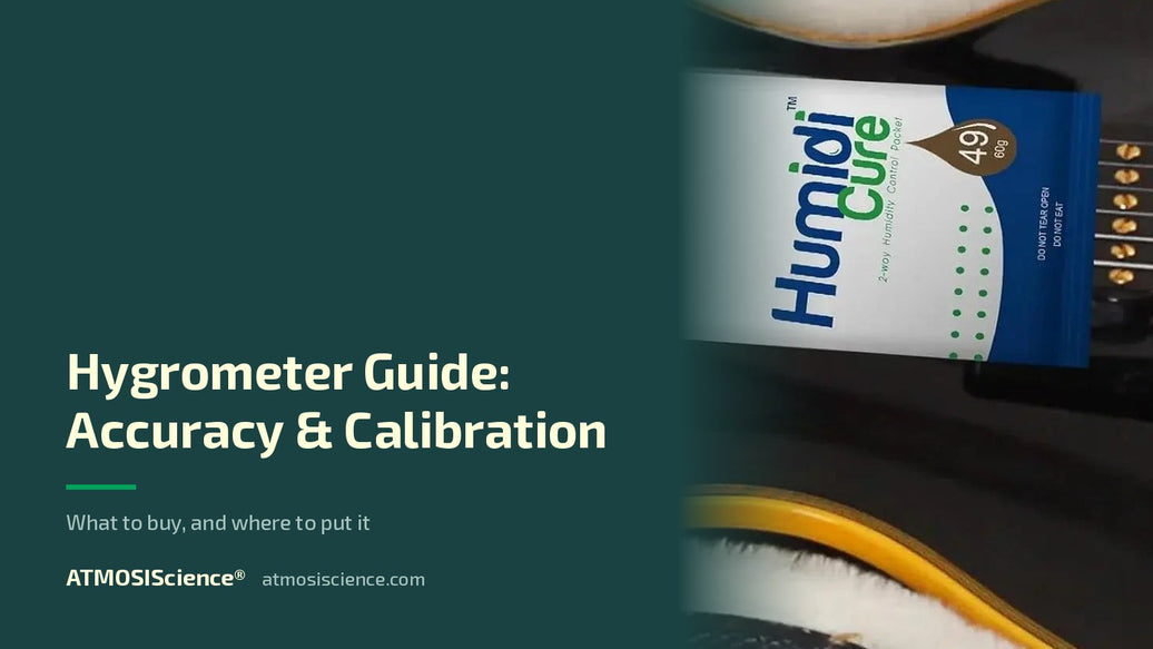 Hygrometer buying guide for musicians — accuracy, calibration and placement | Humidi-Cure® 49% two-way humidity control by ATMOSIScience
