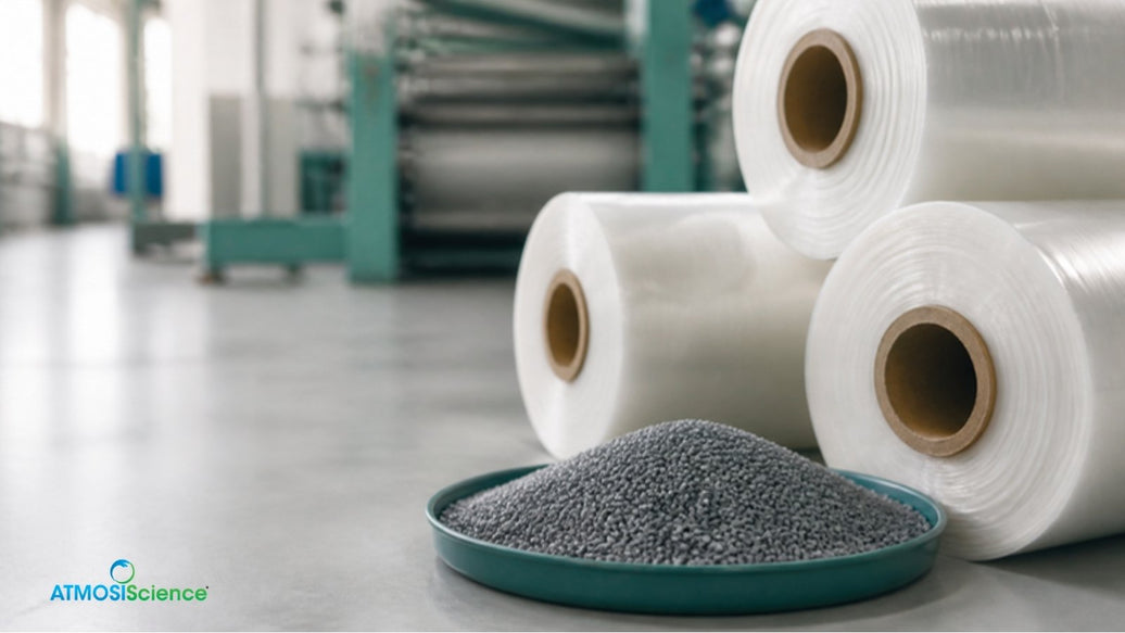 Rolls of plastic film and recycled pellets, the recycled content question for desiccant film