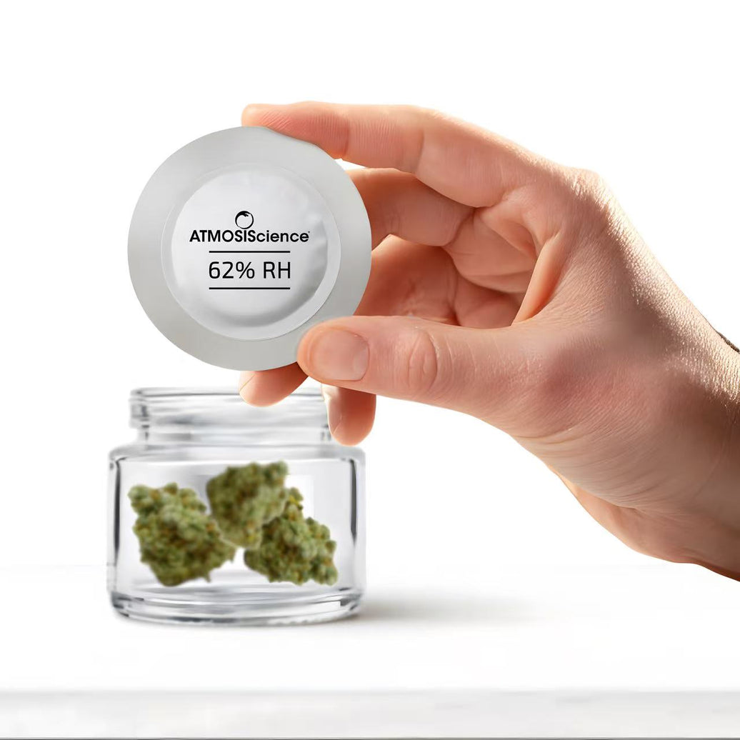 ATMOSIScience humidity-control jar liner with built-in 62% RH two-way fiber for home cannabis jars