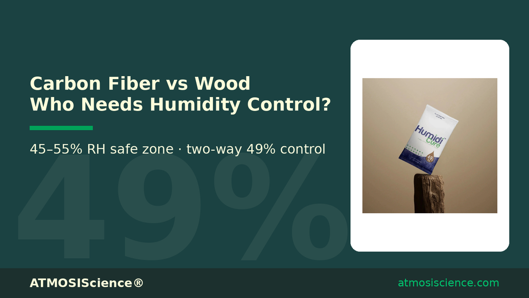 Carbon fiber vs wood guitar humidity needs, with Humidi-Cure 49% pack