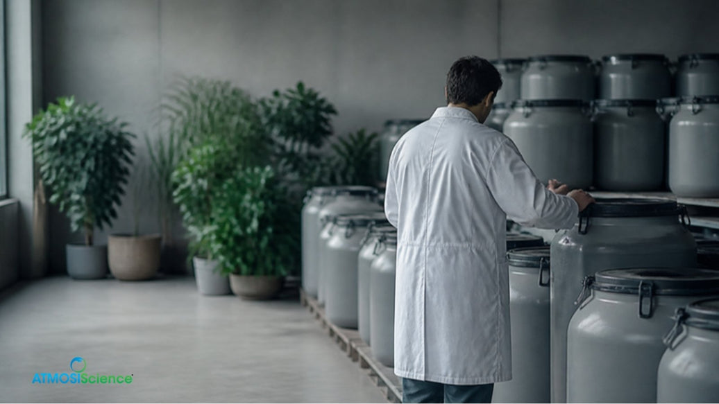 Worker checking storage drums in a cool room, cannabis terpene preservation in long-term storage