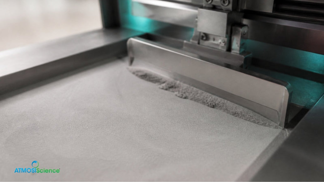 Fine powder in an industrial 3D printer bed, an industrial powder that needs desiccant moisture control