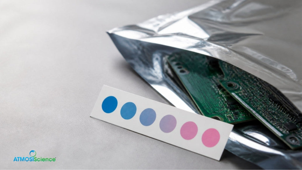 Circuit board in a foil moisture barrier bag with a humidity indicator card