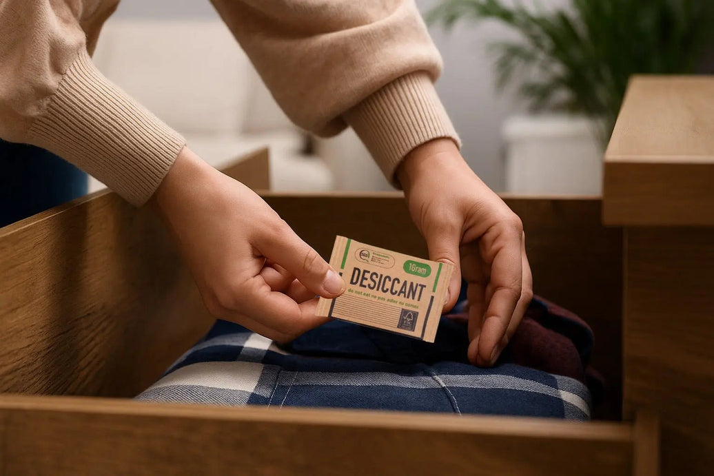 Biodegradable reusable fiber desiccant sachets — greener alternative to silica gel