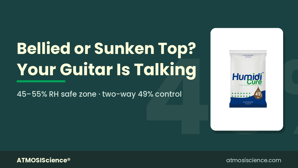Guitar top bellying and sunken top diagnosis guide using humidity control at 49 percent RH