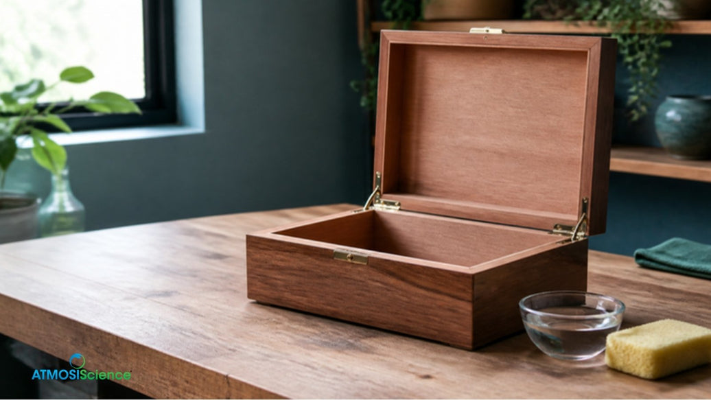 Empty new cedar humidor with a bowl of distilled water and a sponge, how to season a new humidor