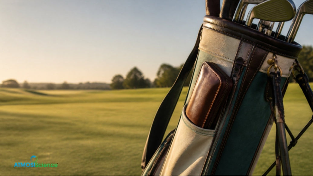 Leather cigar case in a golf bag pocket on the fairway, how to travel with cigars and keep them fresh