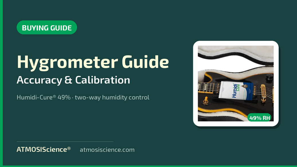 Hygrometer buying guide for musicians — accuracy specs, salt test calibration and case placement