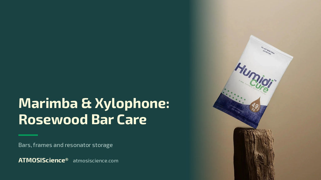 Marimba and xylophone rosewood bar humidity care | Humidi-Cure® 49% two-way humidity control by ATMOSIScience