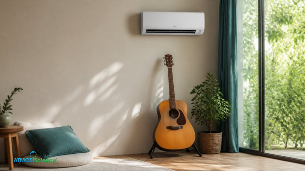 Acoustic guitar under a wall air conditioner in summer, how AC dries an instrument