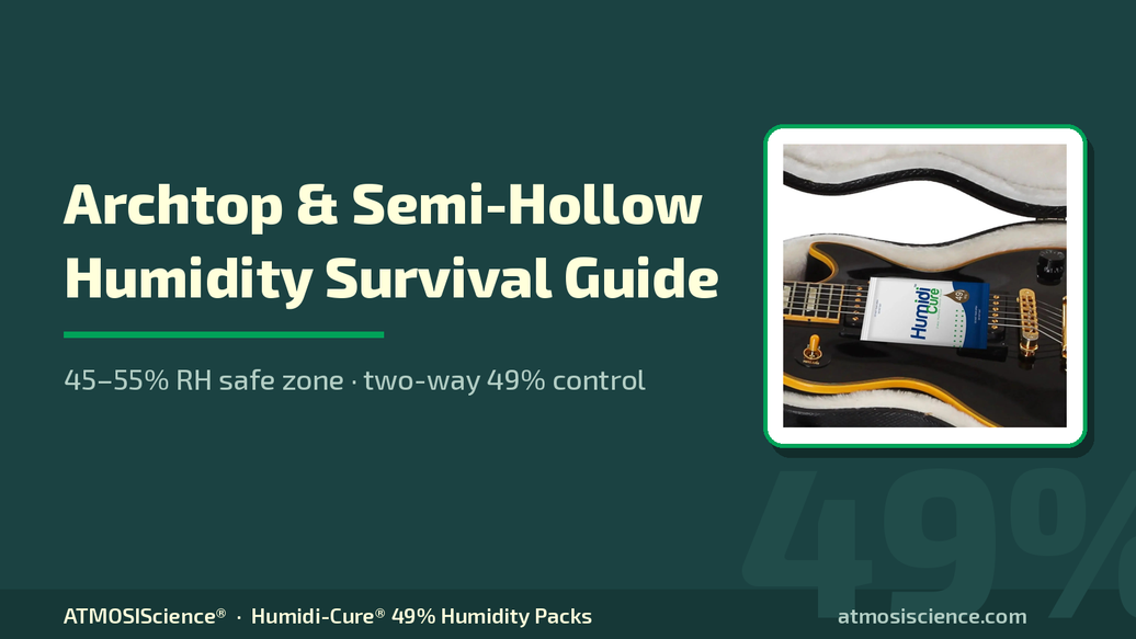 Archtop and semi-hollow guitar humidity survival guide with Humidi-Cure 49% packs