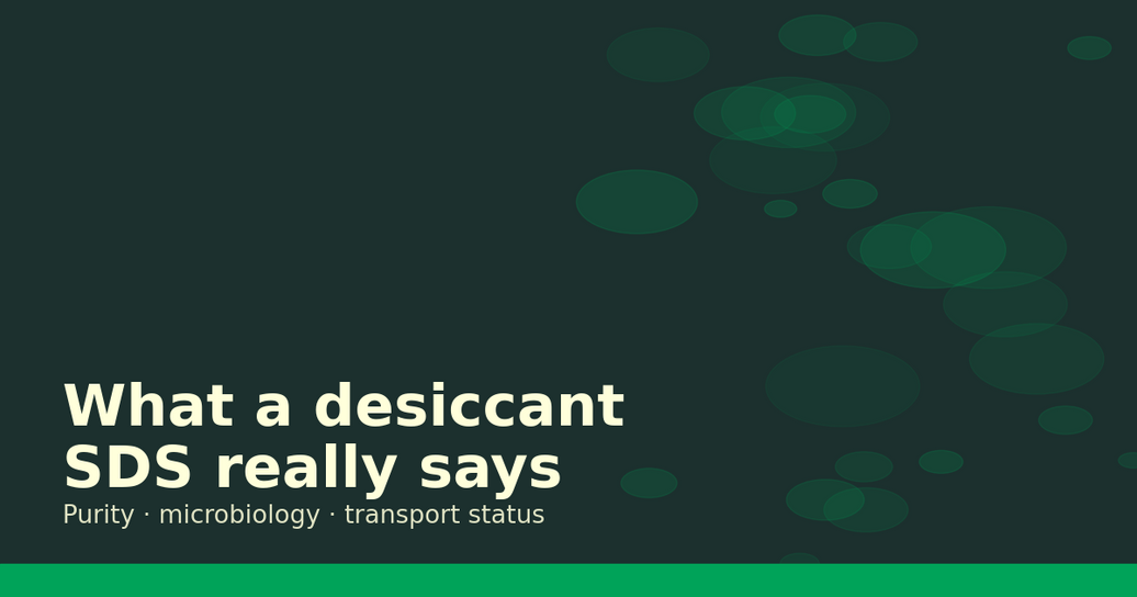 What a desiccant safety data sheet really says: purity, microbiology and transport status