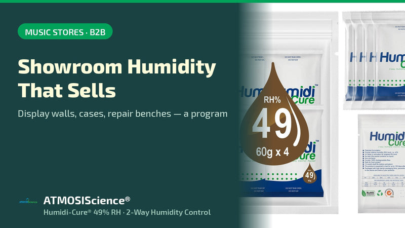 Music store humidity control program for showrooms, display walls and repair benches