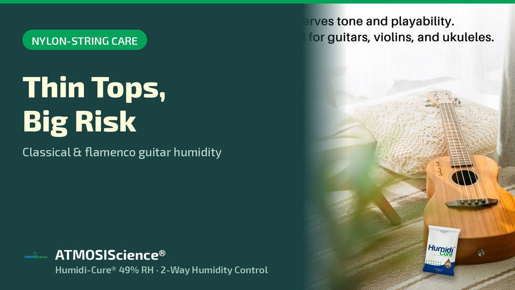 Classical and flamenco guitar humidity care with Humidi-Cure 49% RH two-way pack