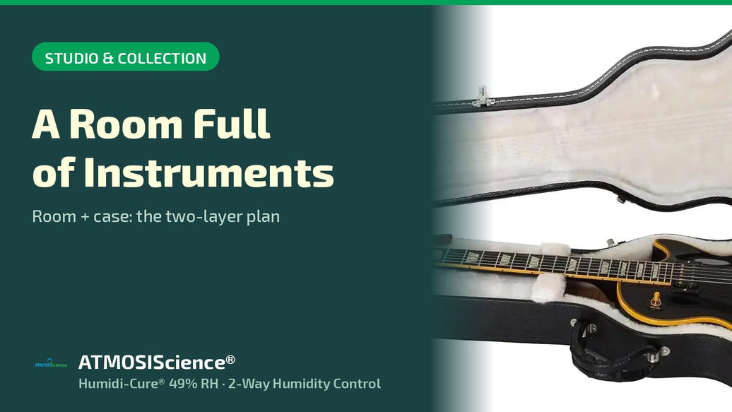 Home and project studio instrument humidity control with Humidi-Cure 49% RH packs