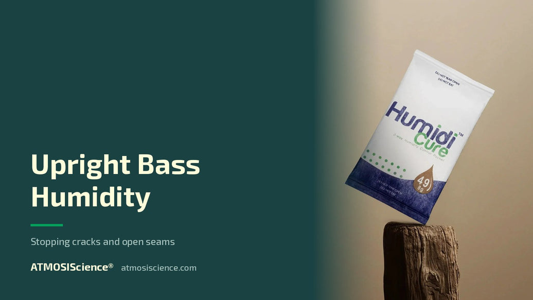 Upright and double bass humidity — stopping cracks and open seams | Humidi-Cure® 49% two-way humidity control by ATMOSIScience