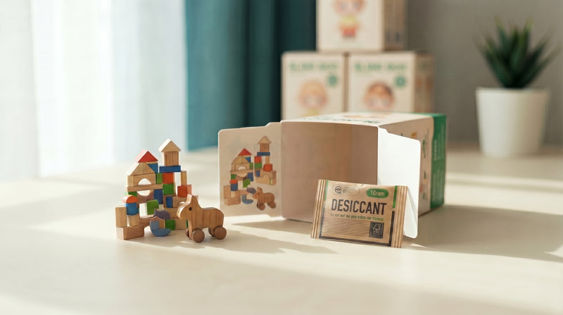 Fiber desiccant protecting wooden toys, furniture and instruments