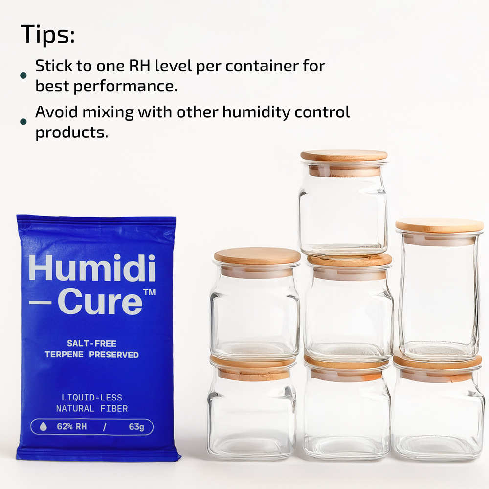 Humidi-Cure 62% — Liquid-less. Salt-free. Precision Humidity Control Pack