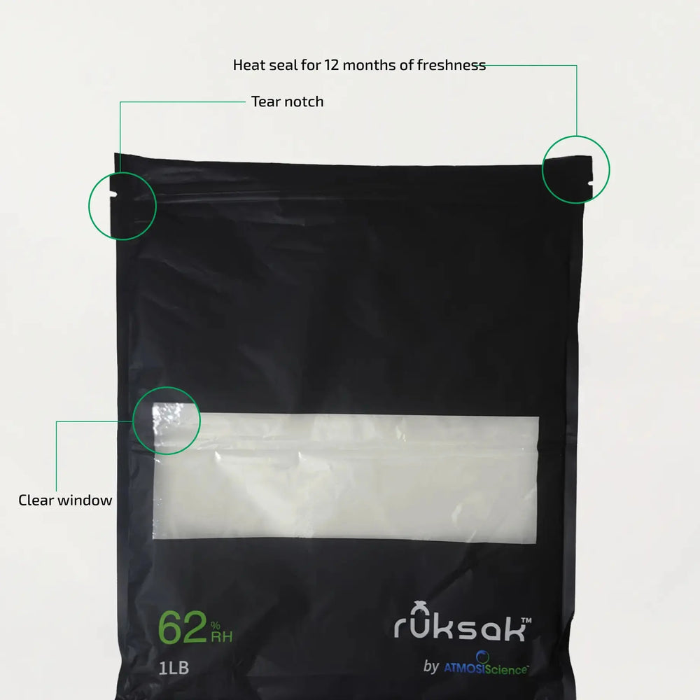 5 ruksak™ RH 62% for Cannabis | 1 LB - ATMOSIScience | 2 - Way Humidity Control, Naturally