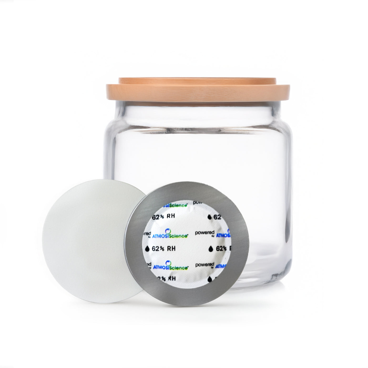 HumidiShield humidity control liner with glass jar and wood lid
