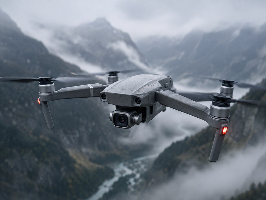 Drone gimbal camera lens protected against condensation